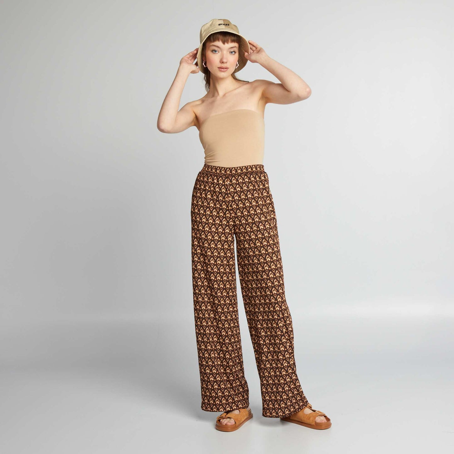 Flowing printed trousers BROWN