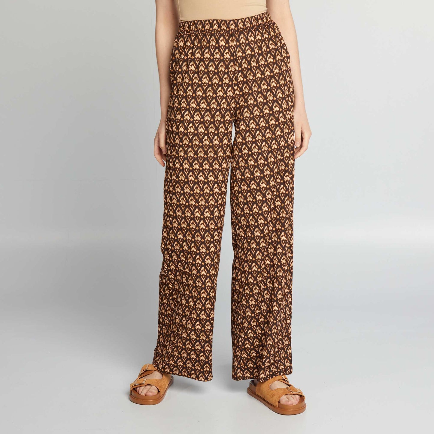 Flowing printed trousers BROWN