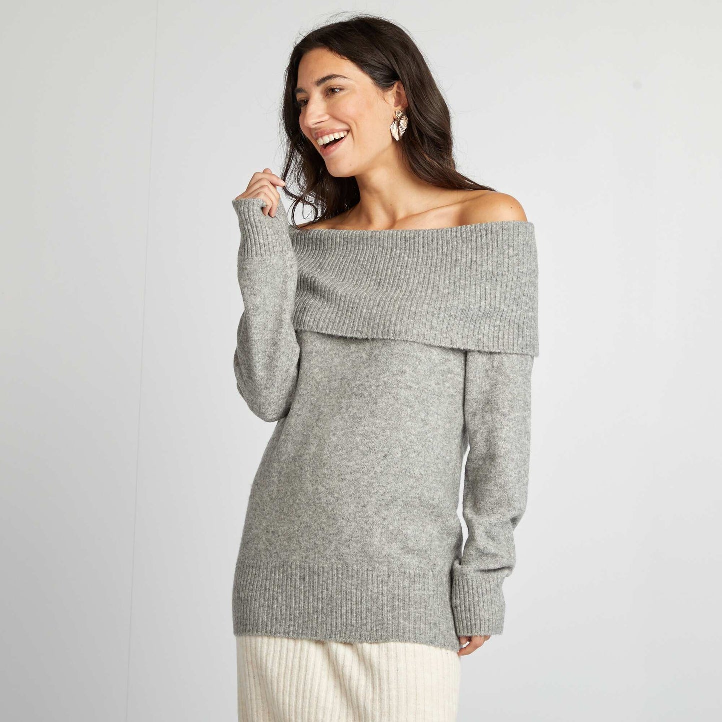 Knit sweater with high neck GREY