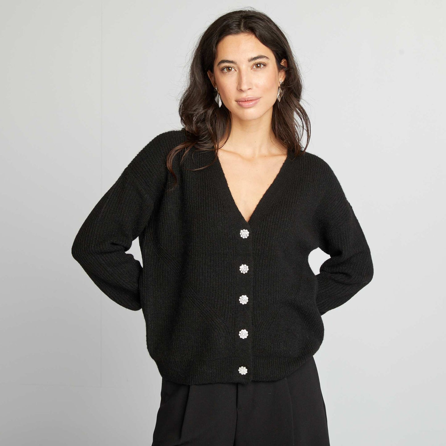 Cardigan with stylish diamanté buttons black