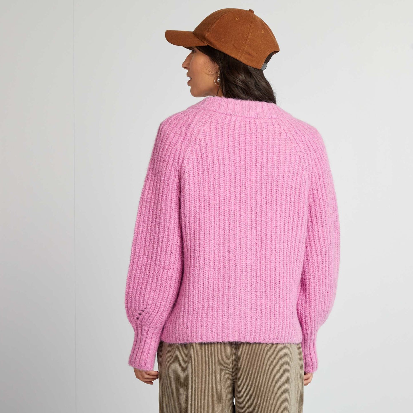 Chunky knit button-up cardigan PINK