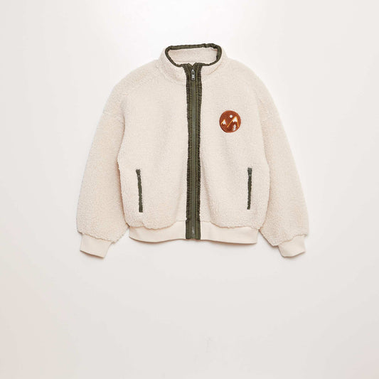 Zip-up teddy sweatshirt BEIGE