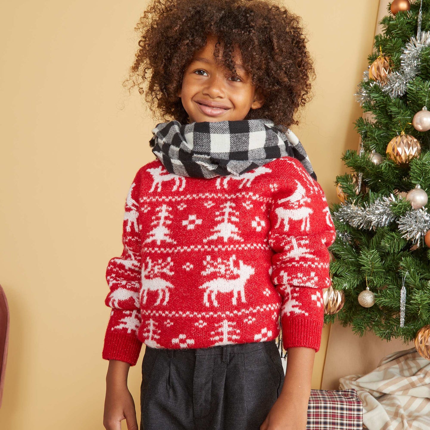 Jacquard deer jumper RED