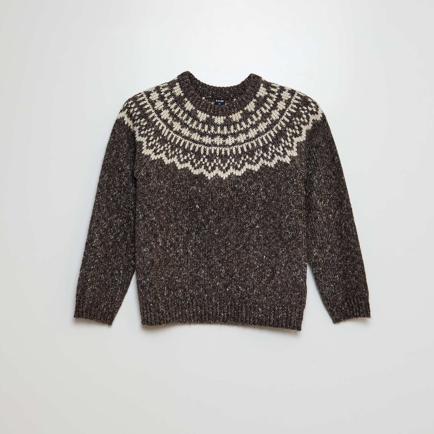 Round-neck jacquard sweater BROWN