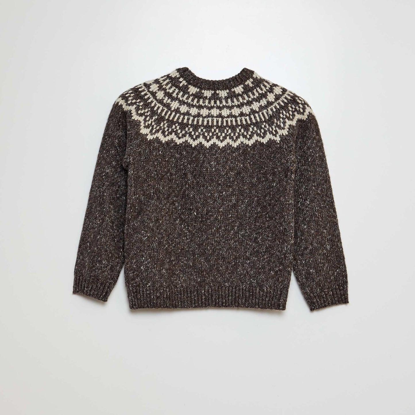 Round-neck jacquard sweater BROWN