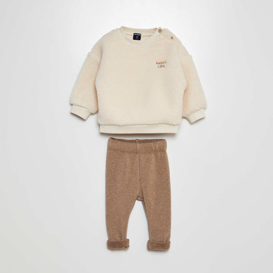 Teddy sweatshirt + joggers set - 2-piece set BEIGE