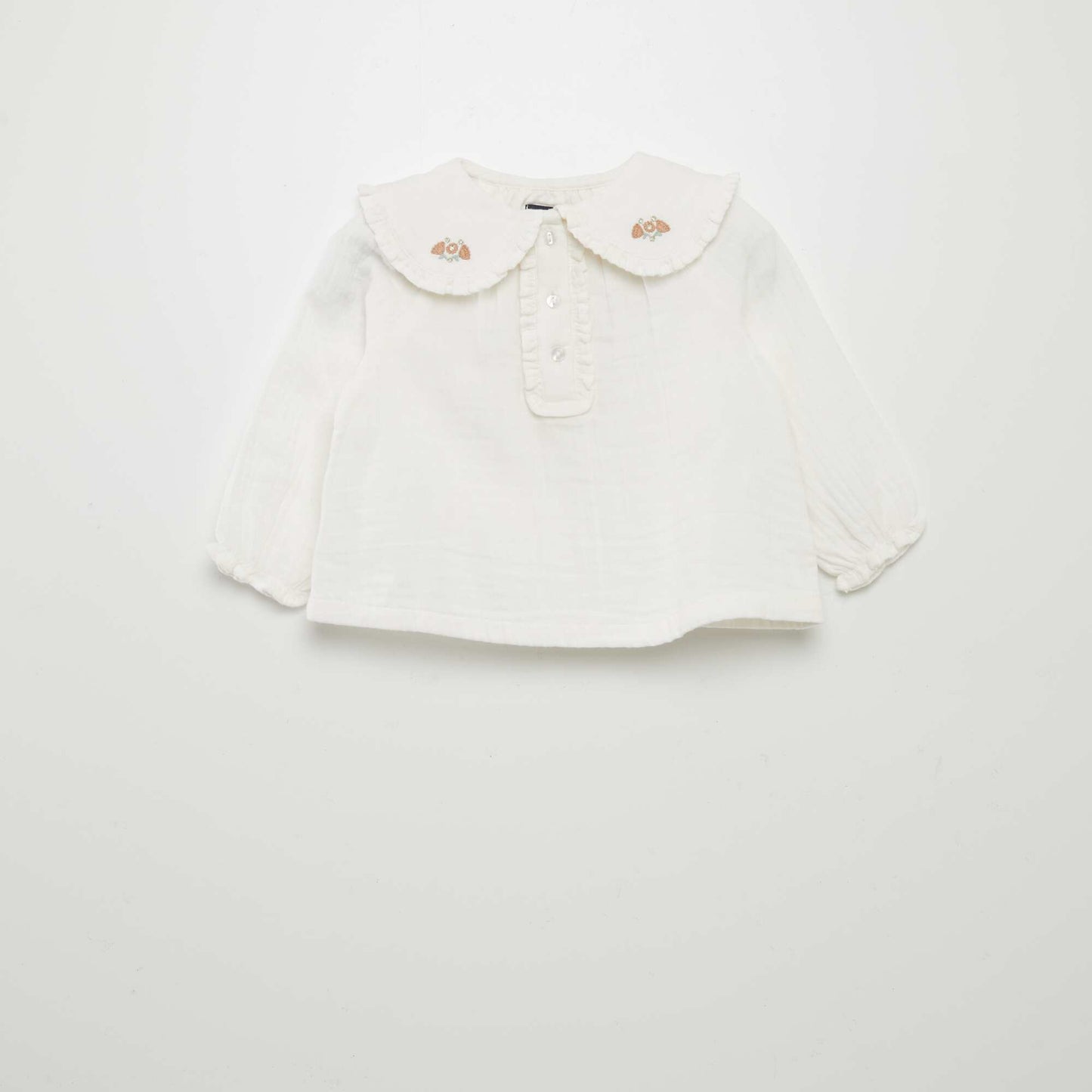 Double cotton gauze blouse with Peter Pan collar WHITE