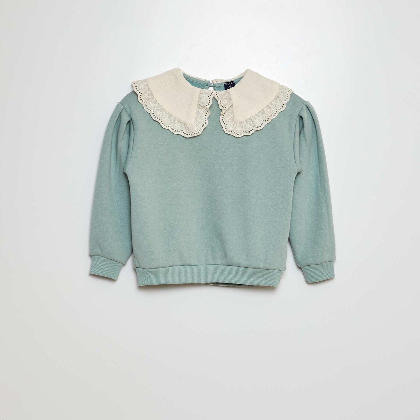 Sweatshirt with broderie anglaise collar GREEN