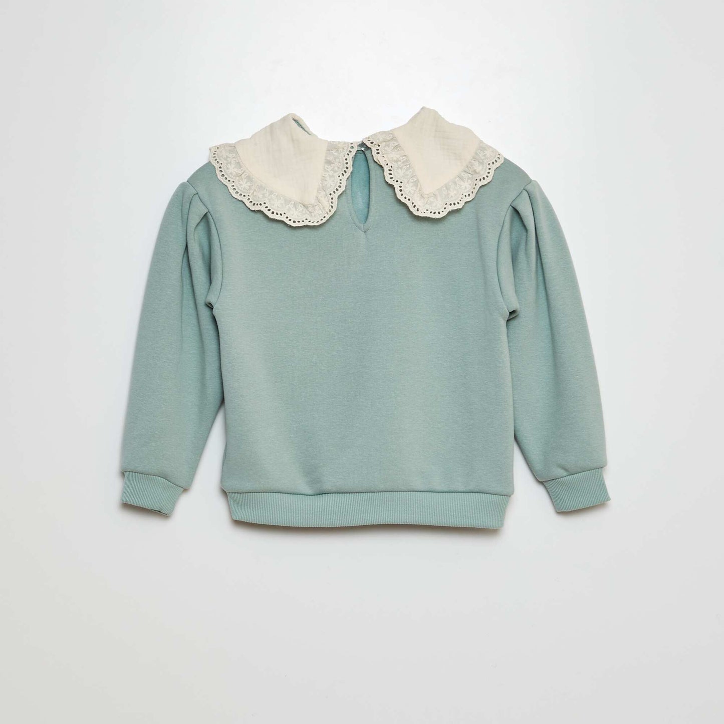 Sweatshirt with broderie anglaise collar GREEN