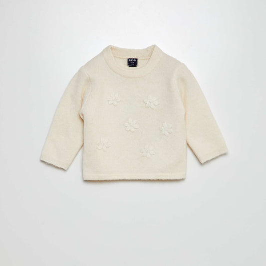 Sweater with floral embroidery WHITE