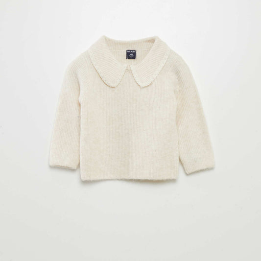 Soft knit sweater with Peter Pan collar BEIGE