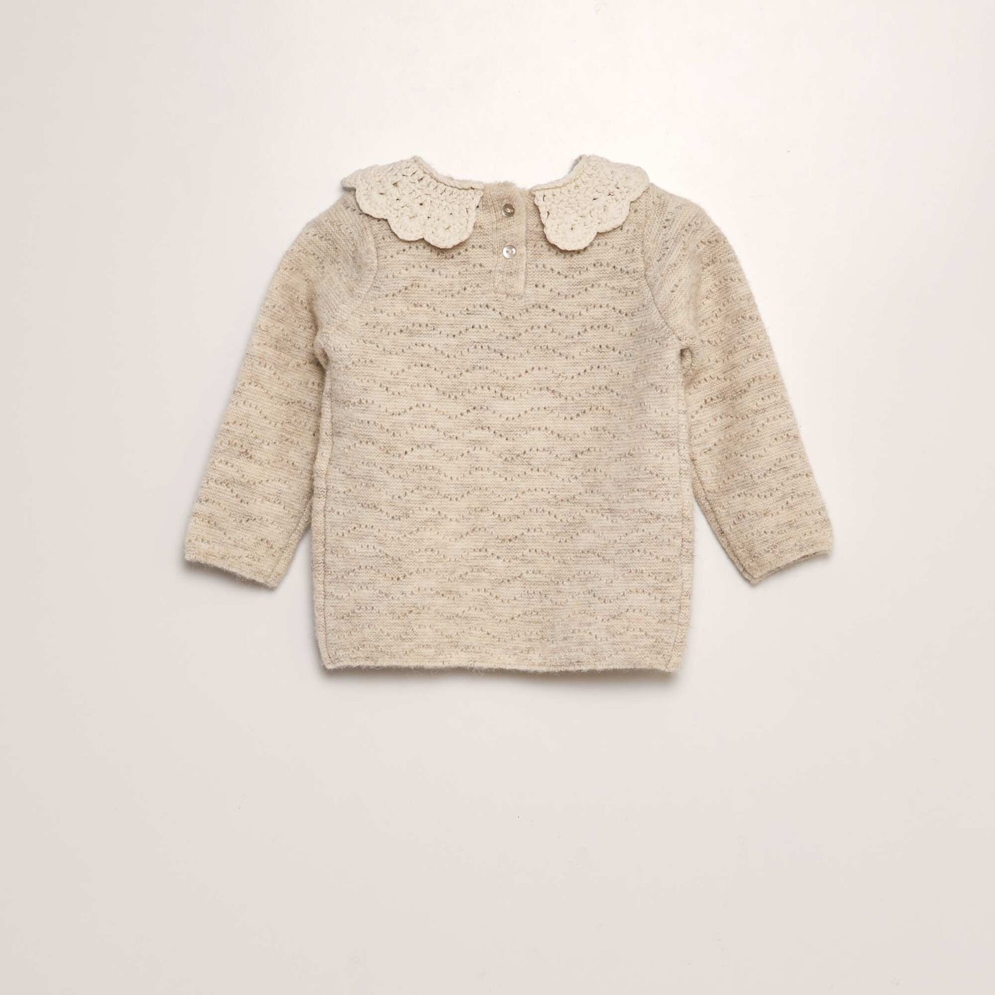 Knitted sweater with crochet collar BEIGE