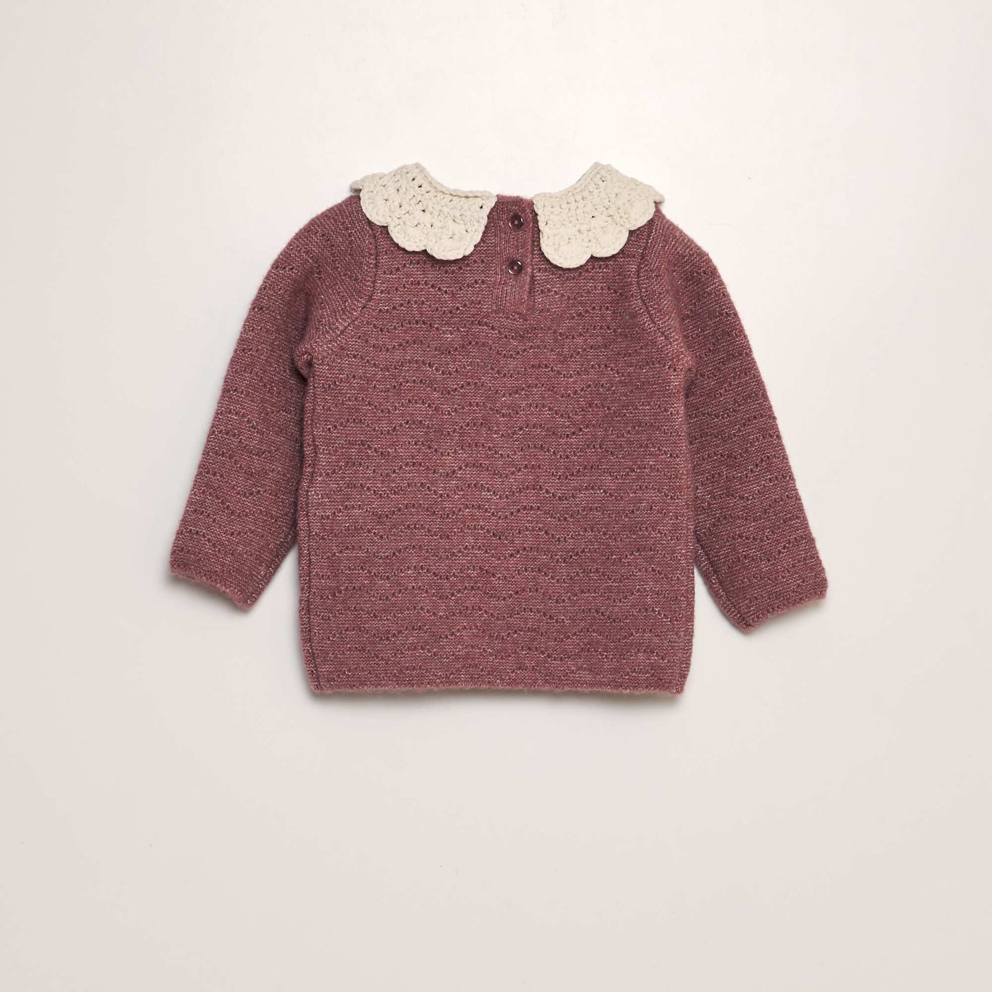 Knitted sweater with crochet collar PINK