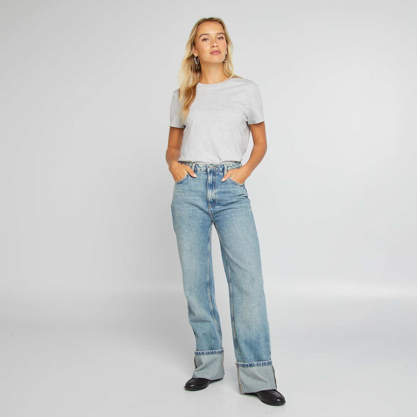 High-rise wide-leg jeans with turn-ups BLUE