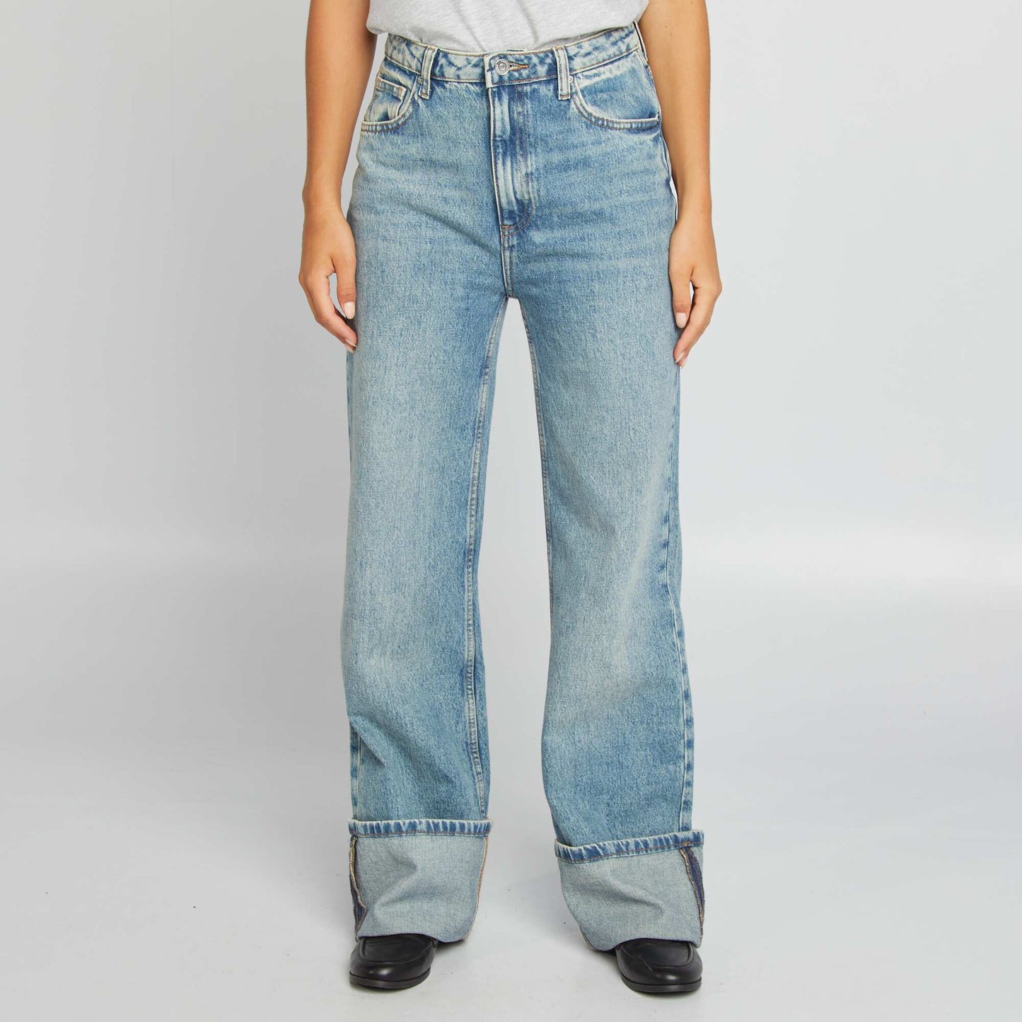 High-rise wide-leg jeans with turn-ups BLUE