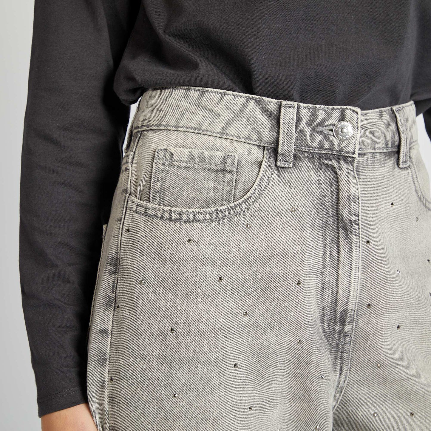 Straight high-waist trousers with diamantés GREY