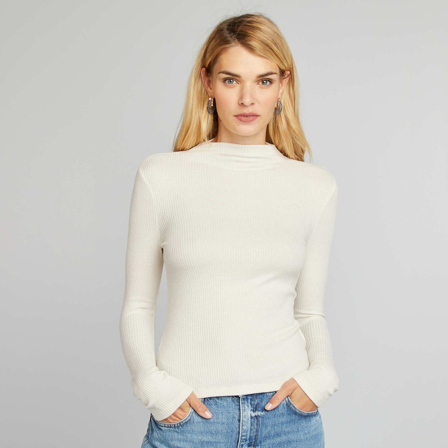 Fine ribbed knit jumper beige