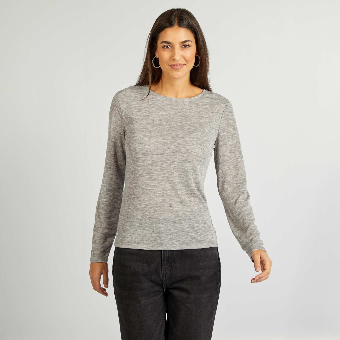 Slinky stranded knit T-shirt GREY