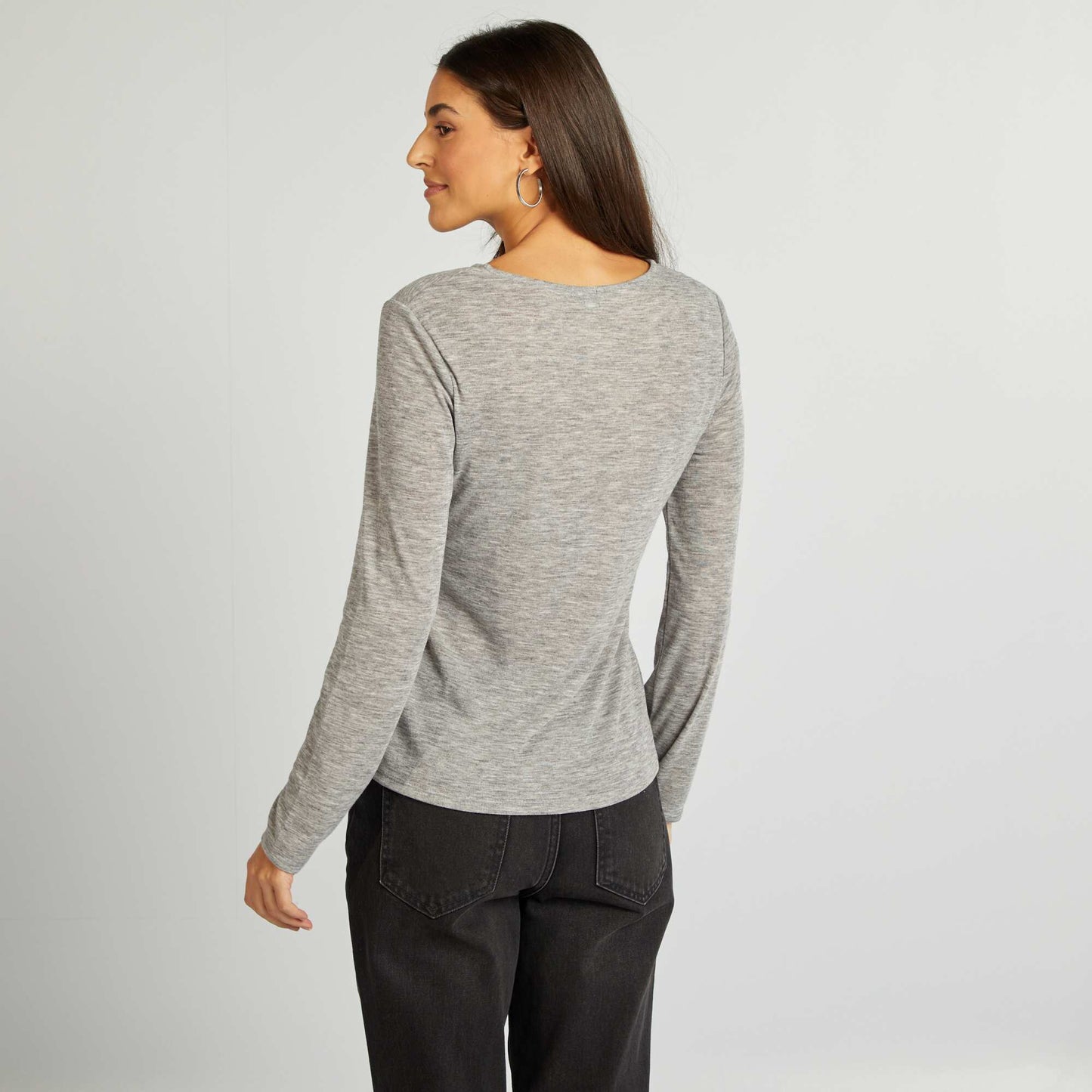 Slinky stranded knit T-shirt GREY