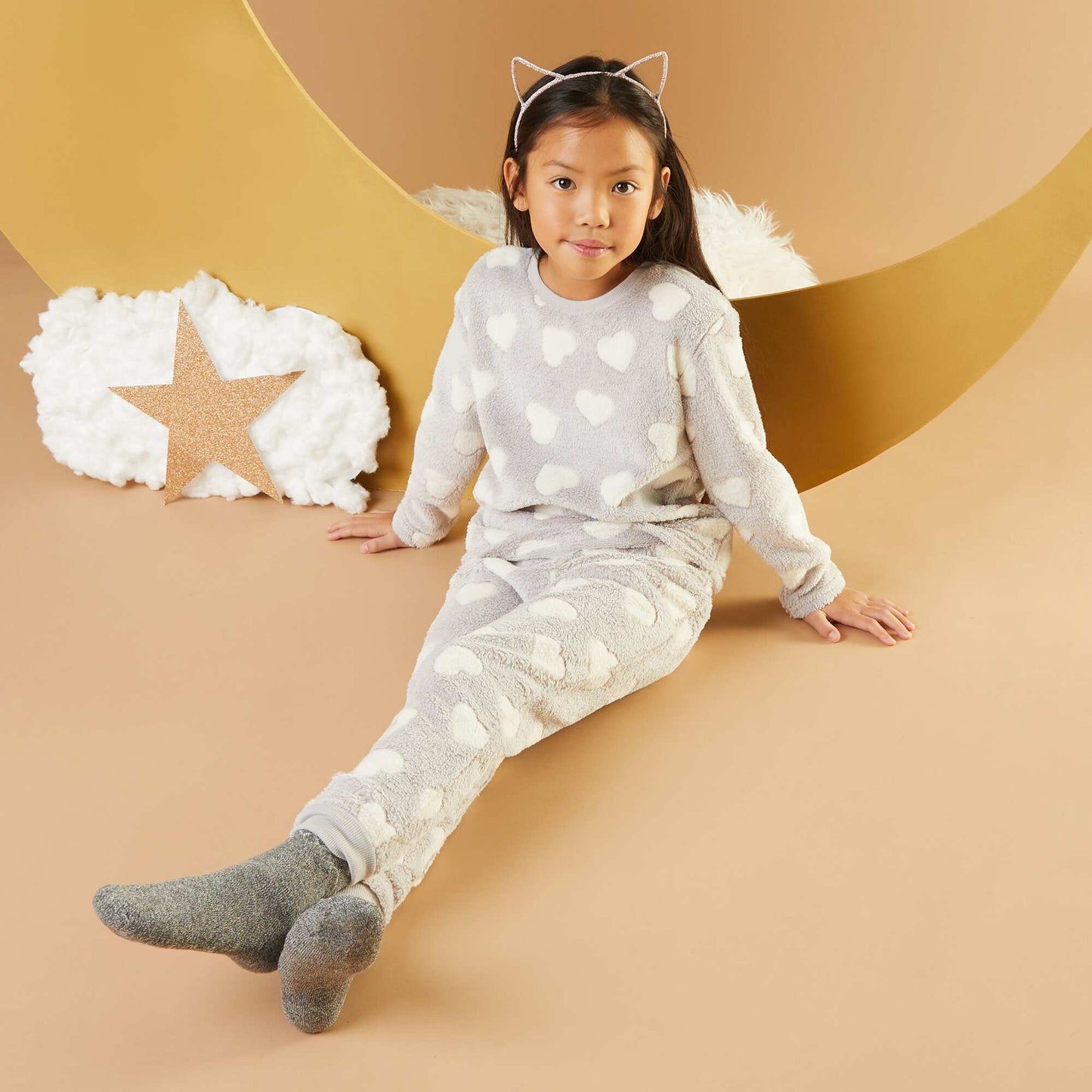 Warm heart print pyjamas - 2-piece set GREY