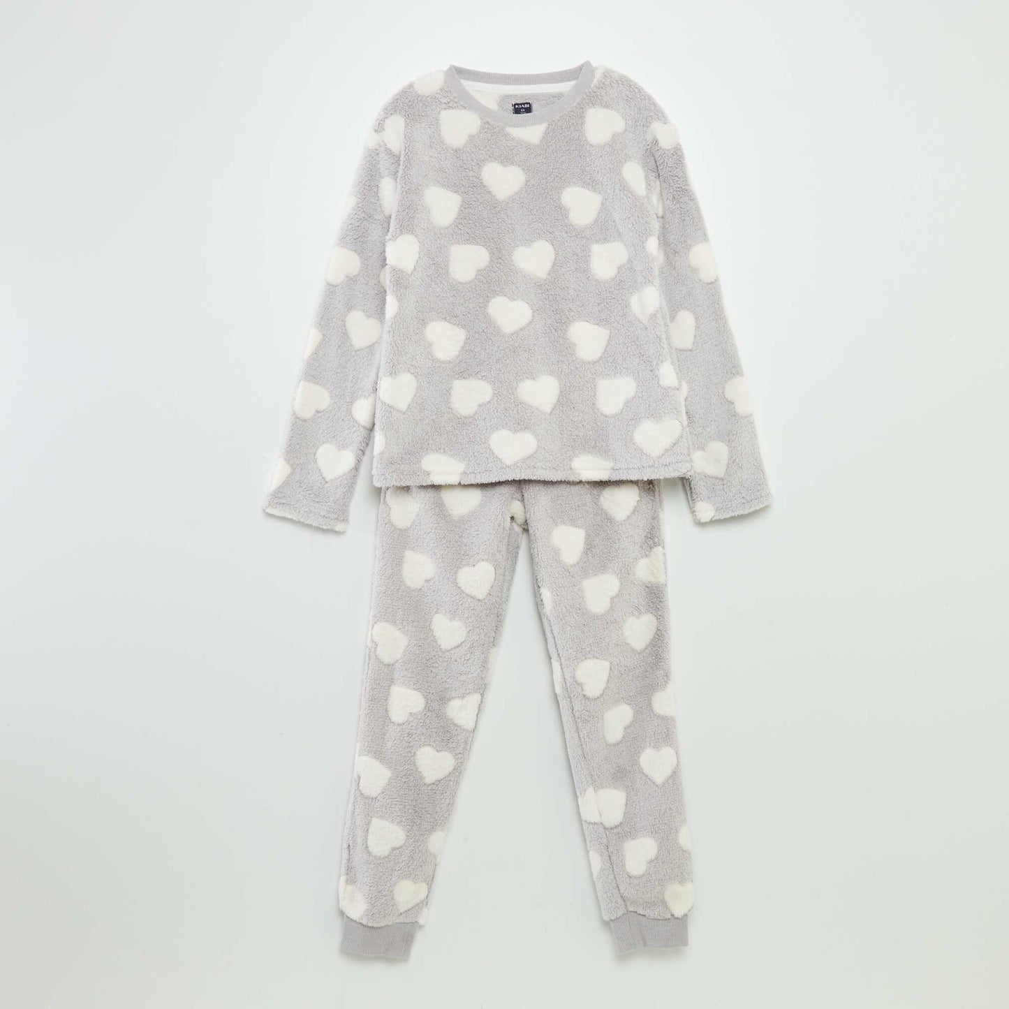 Warm heart print pyjamas - 2-piece set GREY