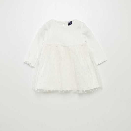 2-in-1 effect dress with tulle skirt WHITE