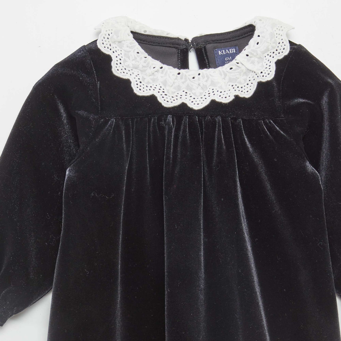 Velour dress with broderie anglaise collar black