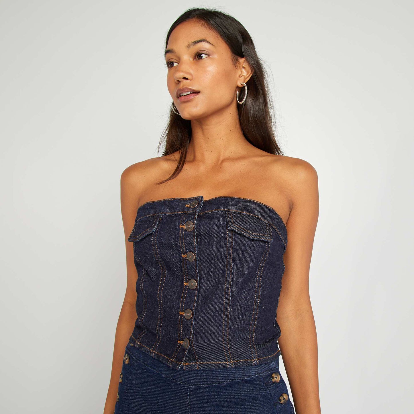 Strapless denim top BLUE