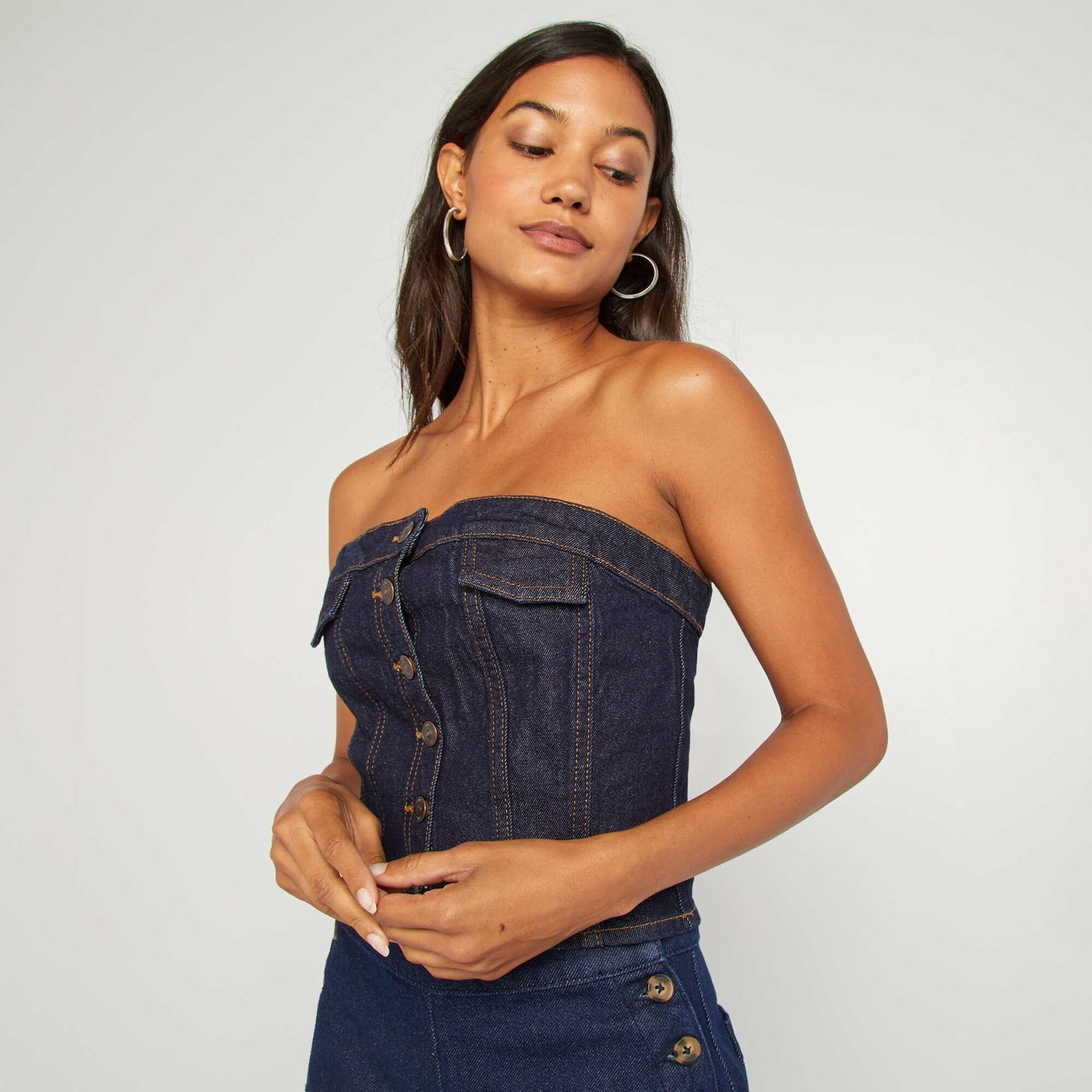 Strapless denim top BLUE