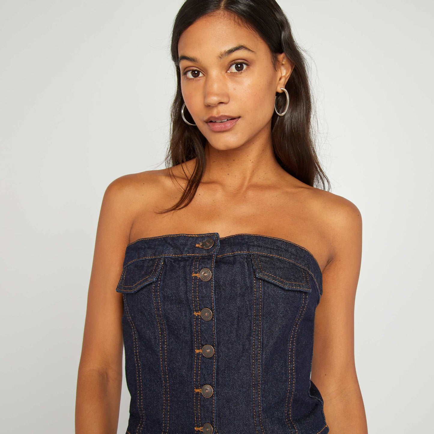 Strapless denim top BLUE