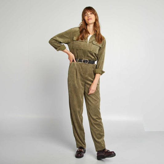 Velour jumpsuit KHAKI