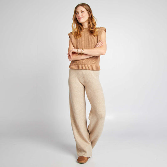 Wide-leg sweater fabric trousers BEIGE