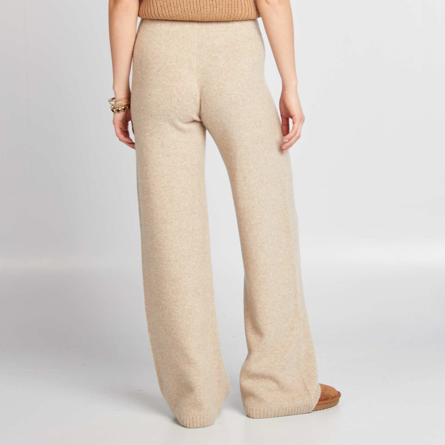 Wide-leg sweater fabric trousers BEIGE