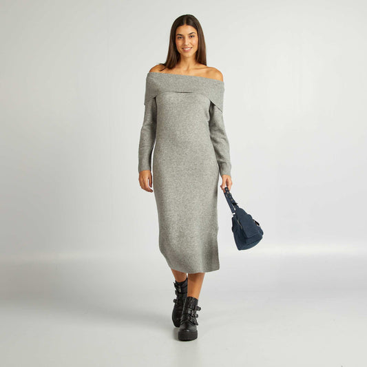 Jumper dress with Bardot neckline GREY