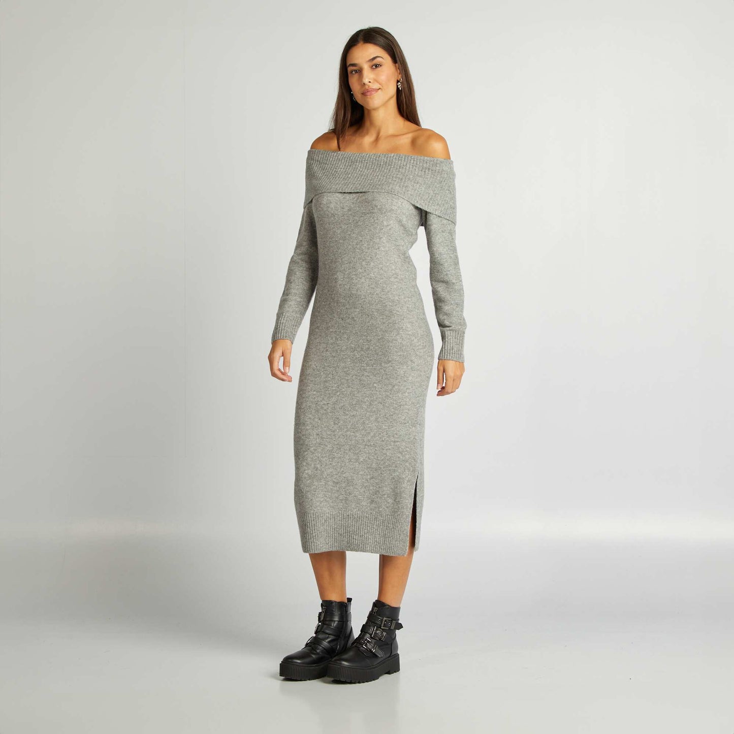 Jumper dress with Bardot neckline GREY