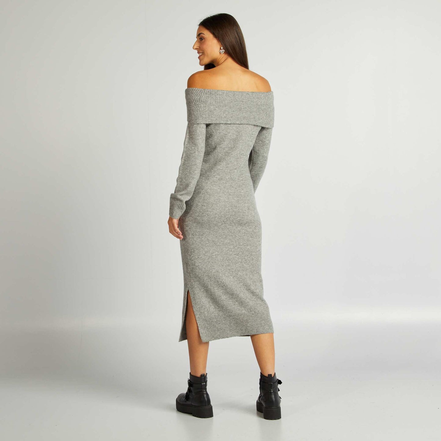 Jumper dress with Bardot neckline GREY