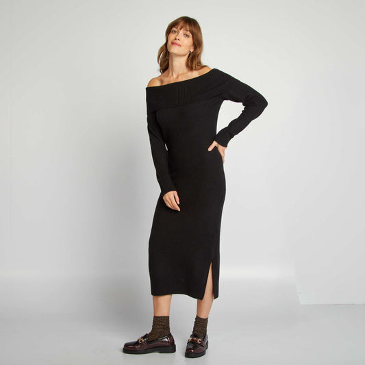 Jumper dress with Bardot neckline black