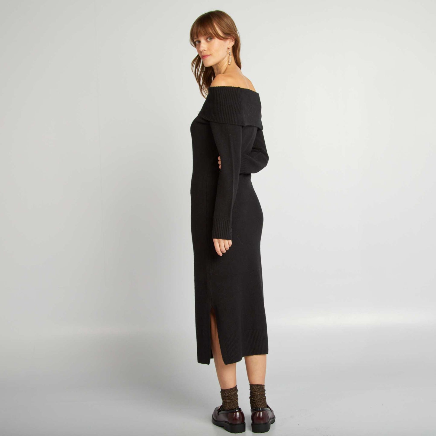 Jumper dress with Bardot neckline black