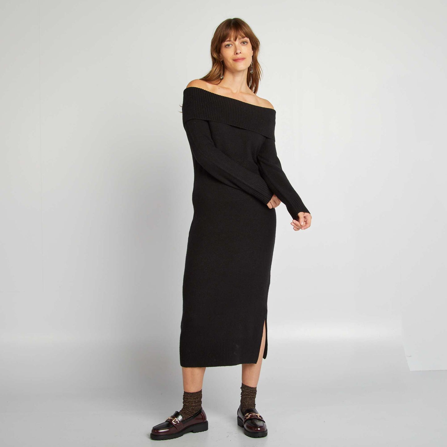 Jumper dress with Bardot neckline black