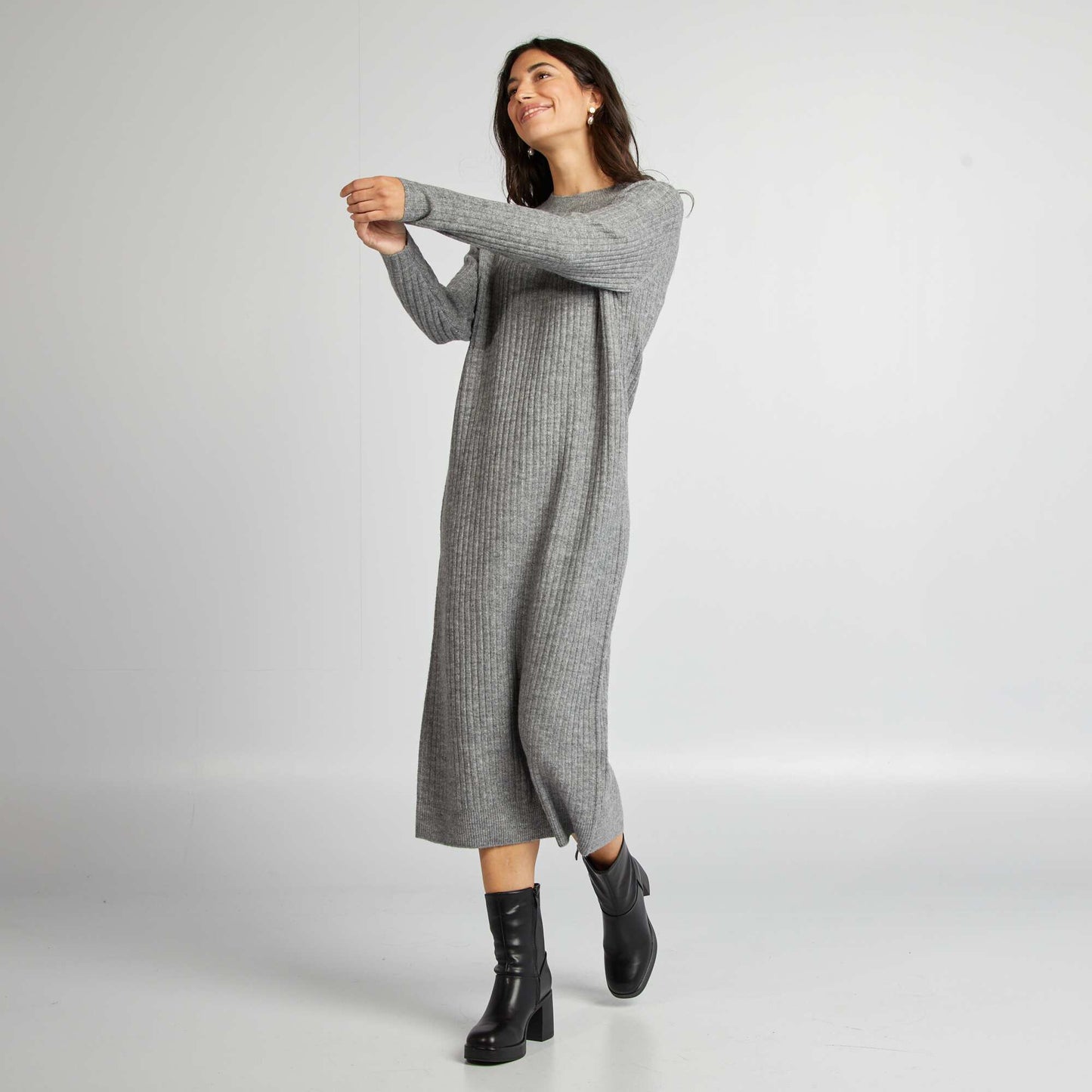 Midi length sweater dress GREY