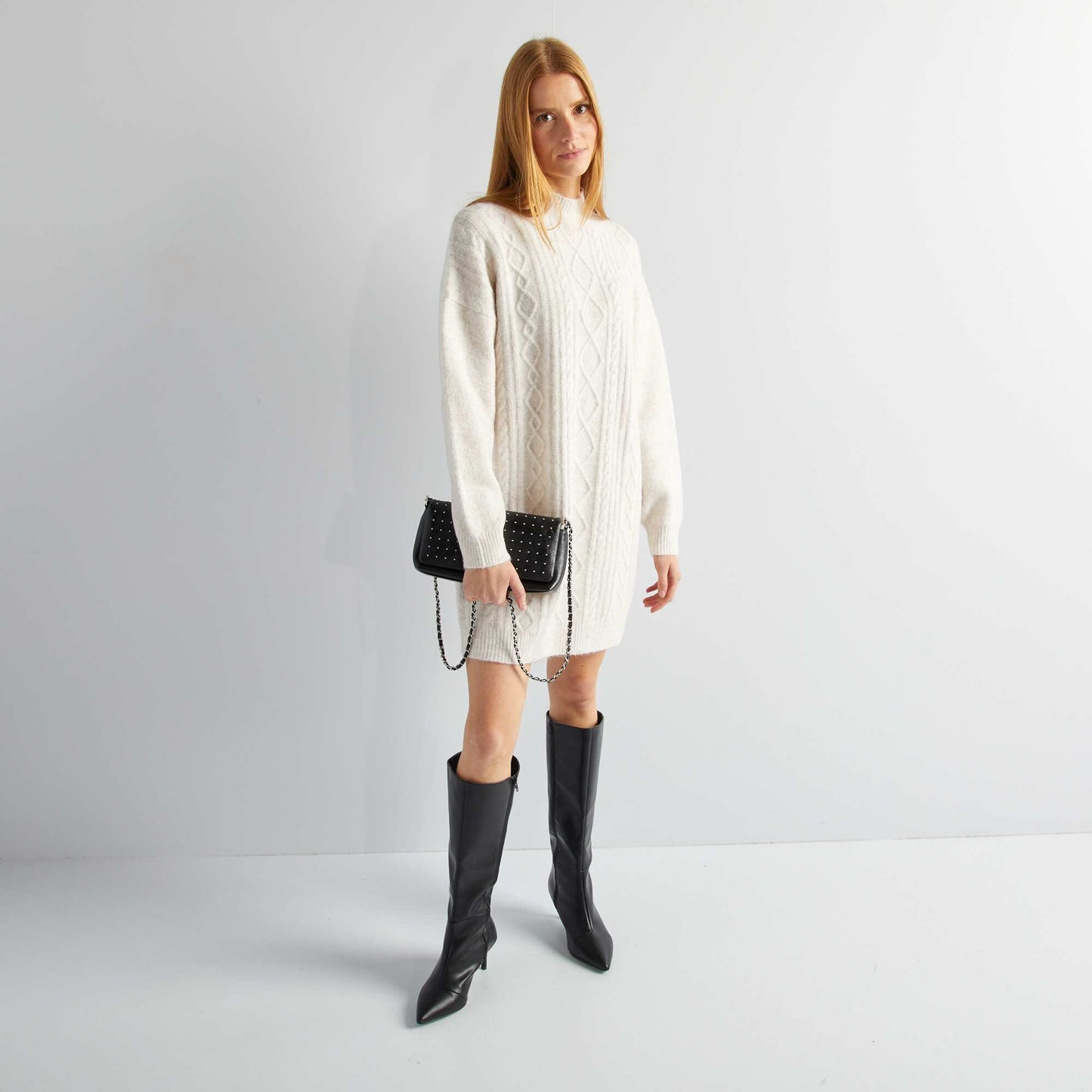 Chunky cable-knit sweater dress BEIGE