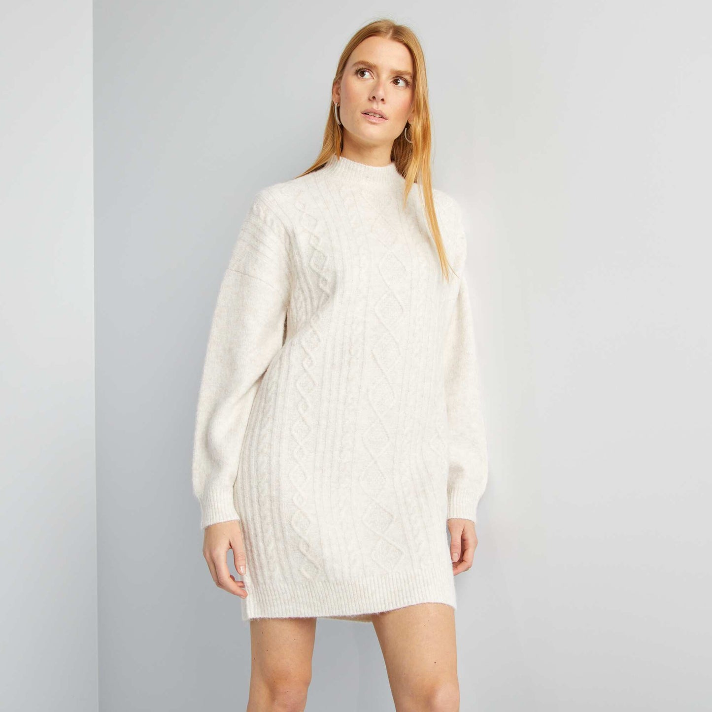 Chunky cable-knit sweater dress BEIGE