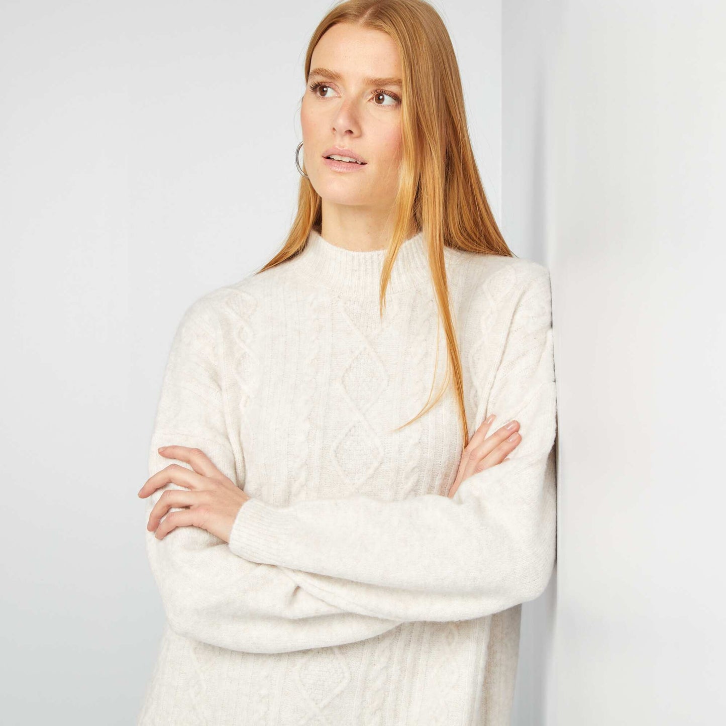 Chunky cable-knit sweater dress BEIGE