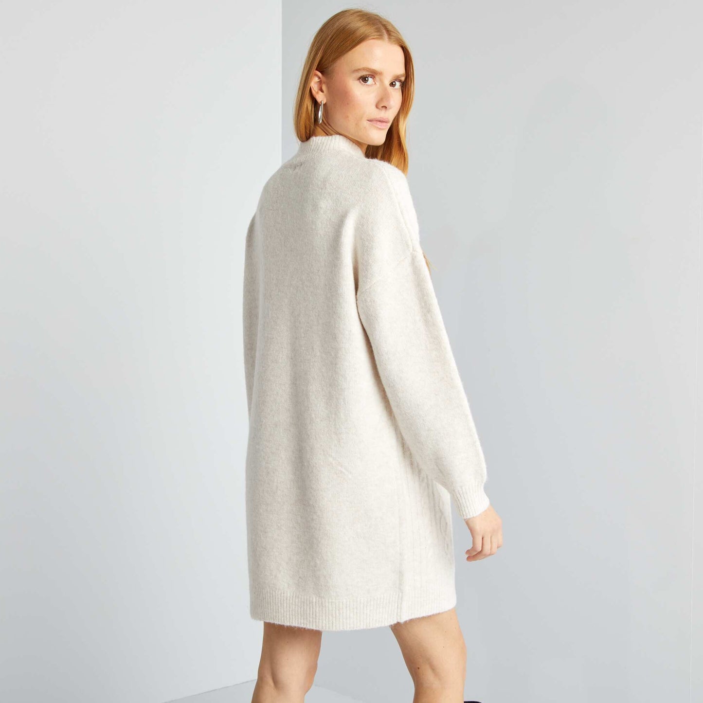 Chunky cable-knit sweater dress BEIGE