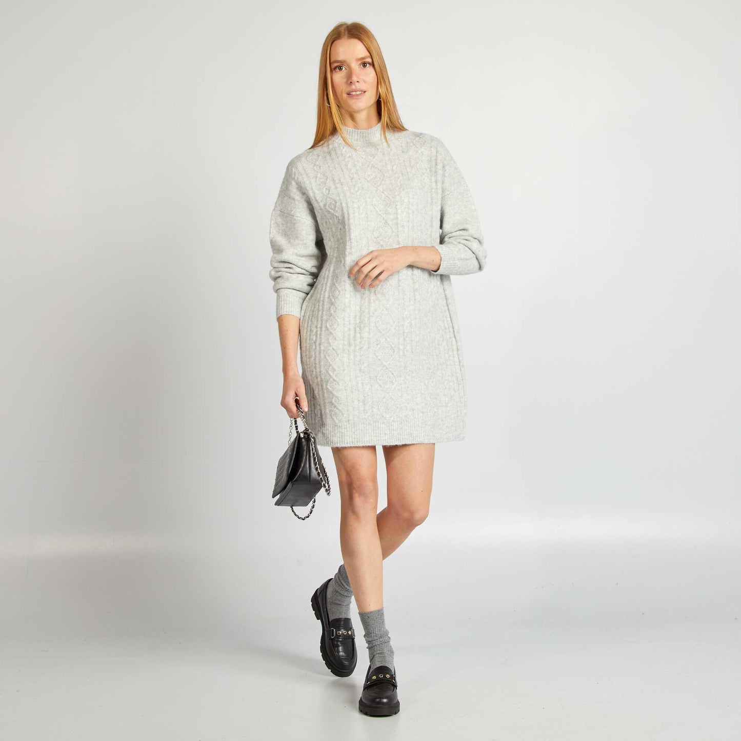 Chunky cable-knit sweater dress GREY