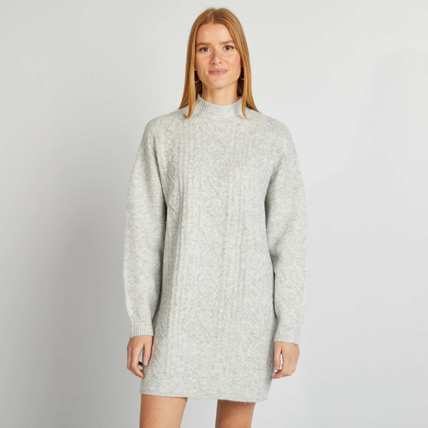 Chunky cable-knit sweater dress GREY