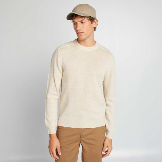 Round-neck wool sweater BEIGE