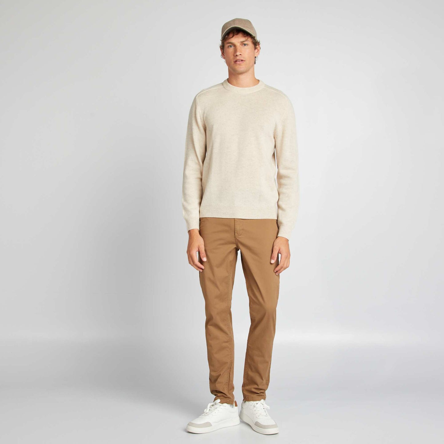 Round-neck wool sweater BEIGE