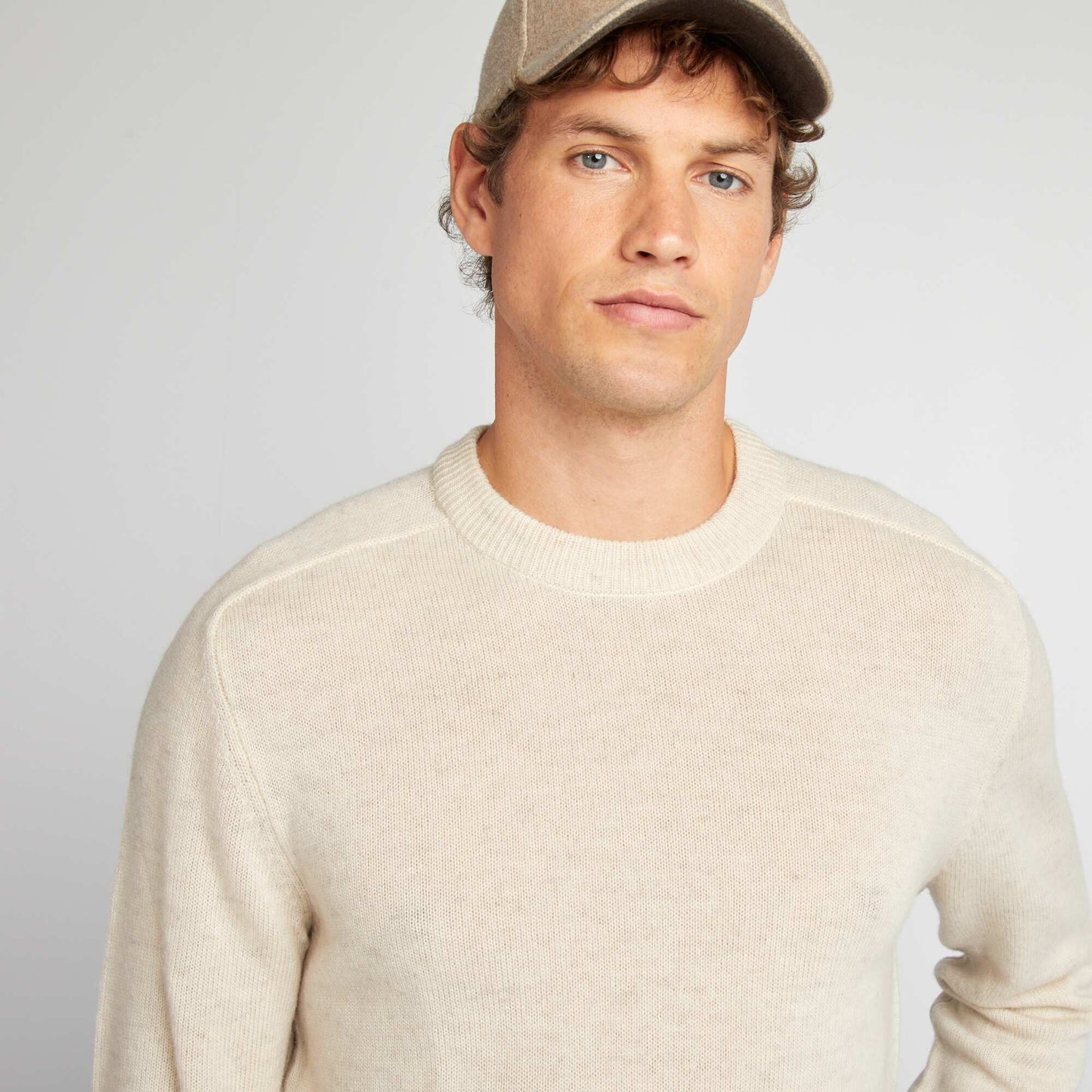 Round-neck wool sweater BEIGE