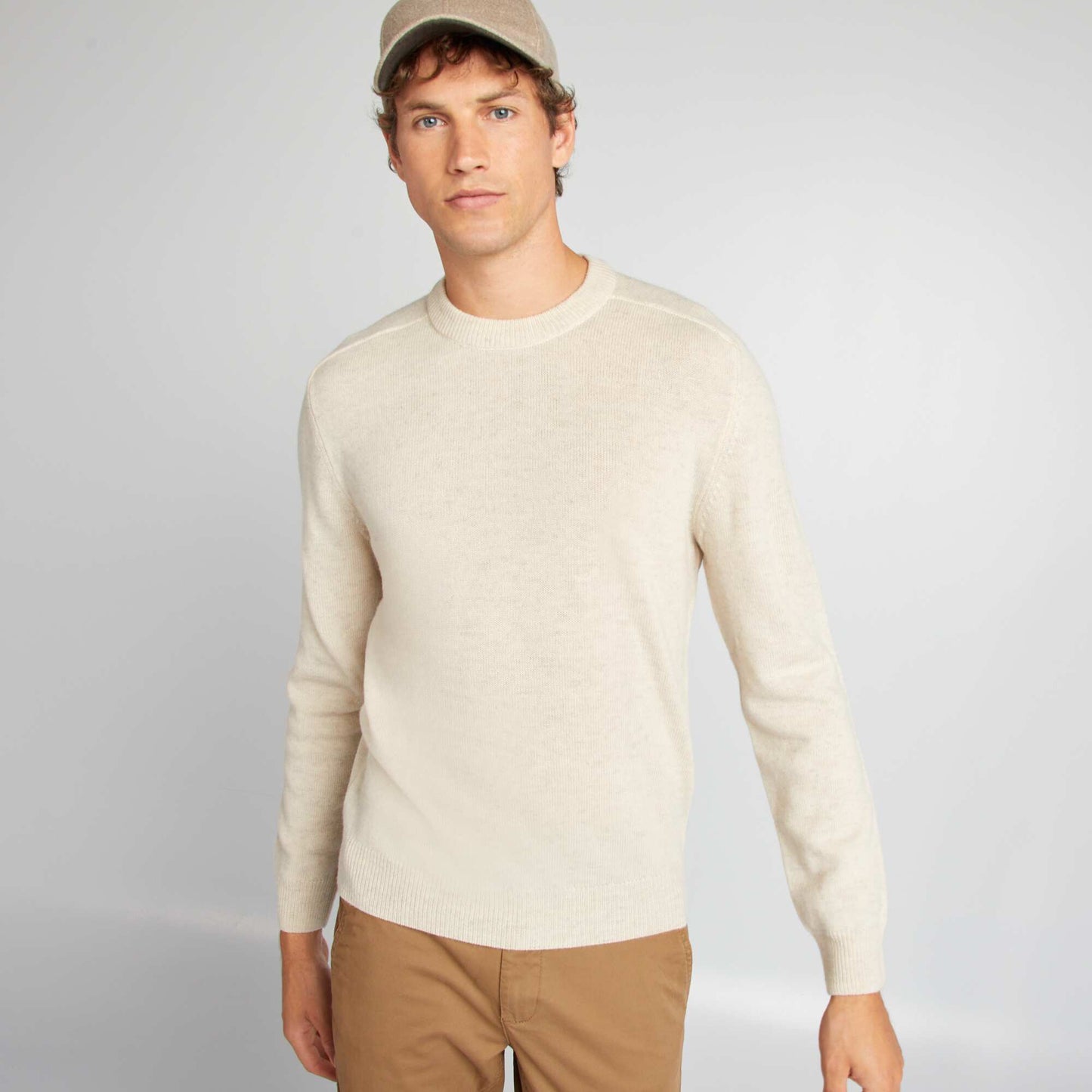 Round-neck wool sweater BEIGE